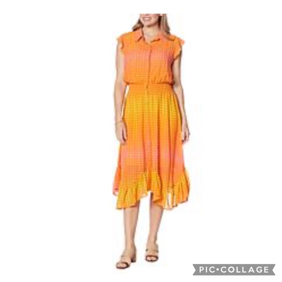 G by Giuliana Dresses & Skirts - G by Giuliana Orange Gingham Chiffon Button-Front Midi Dress Sze Small NWOT